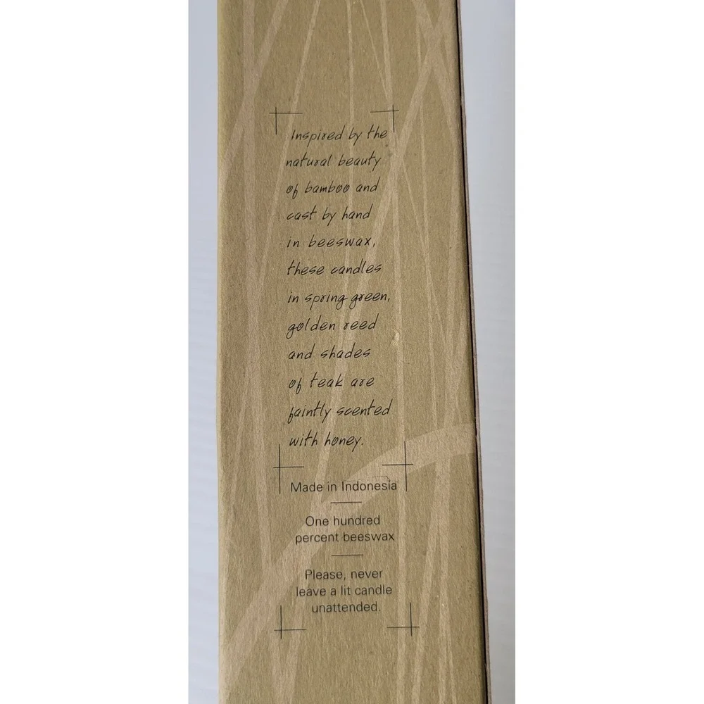 4 Fillamento Neiman Marcus 100% Beeswax Amber Bamboo‎ Shaped Taper Candles NEW